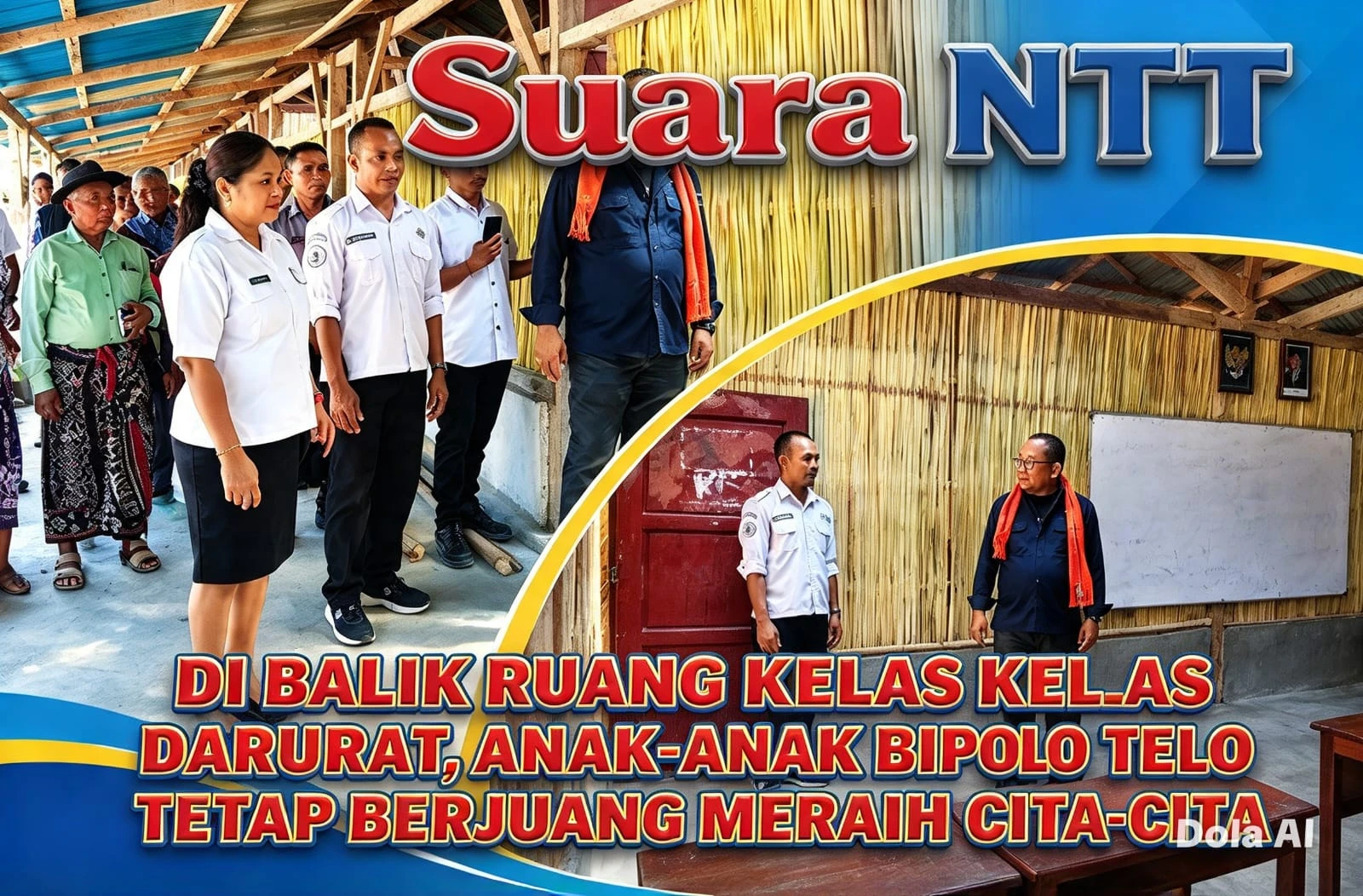 Grafis pemberitaan Suara NTT tentang SMAN 2 Sulamu yang memuat tanda Dola AI.