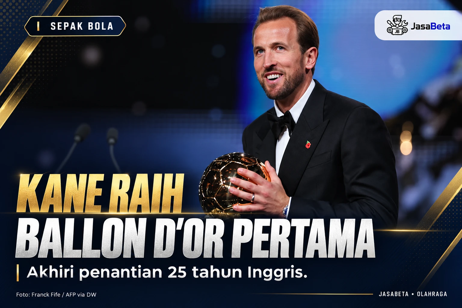 KANE RAIH BALLON D'OR PERTAMA. Akhiri penantian 25 tahun Inggris.